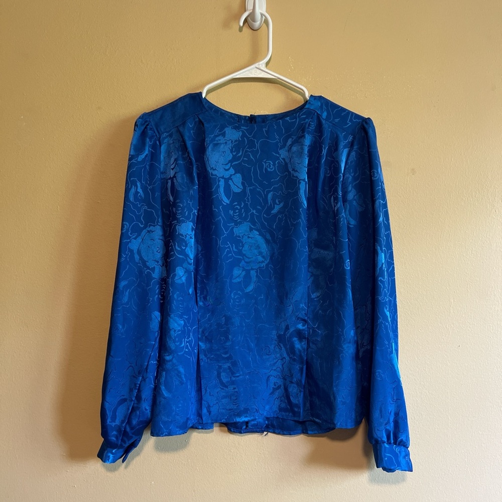 Jonathan Martin long sleeve blue floral vintage 1960’s blouse women’s fits s/m